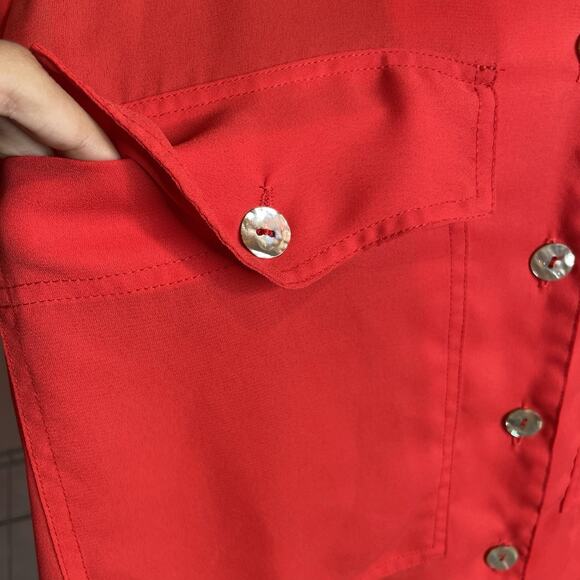 La‎ Palapa Women's Red Sheer Sleeveless Blouse Size M Long Flowy Beachy Resort - Picture 9 of 11